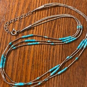Genuine turquoise and silver necklace 20”